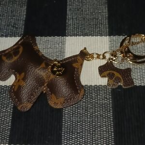 Designer Dog With Puppy  Brown and Gold Key Chain